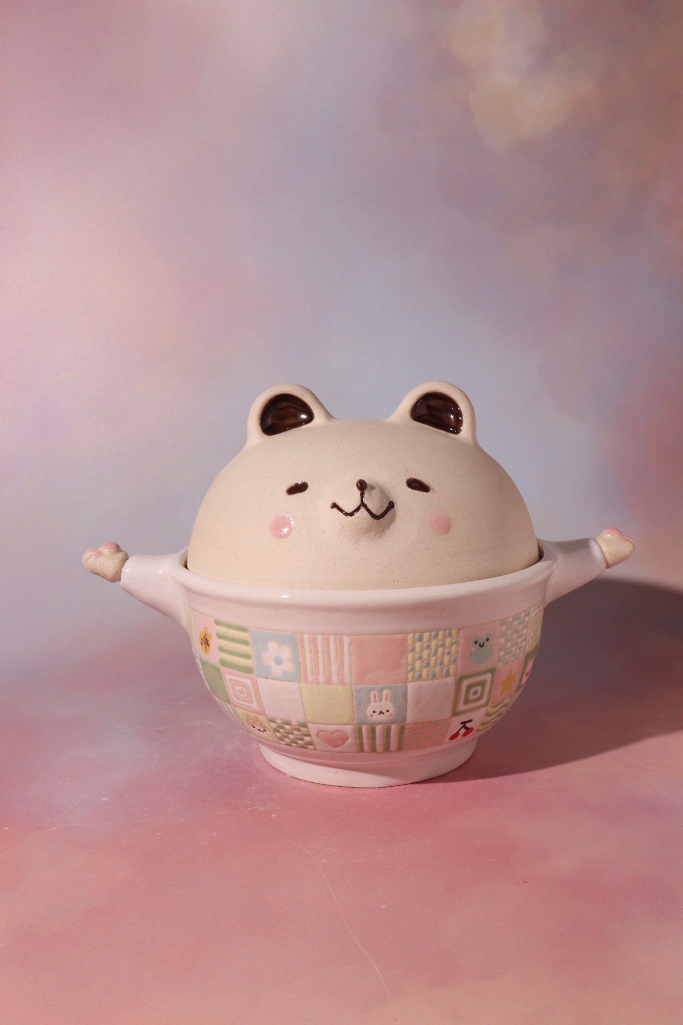Lidded Bowl- Patchwork Bear Bear