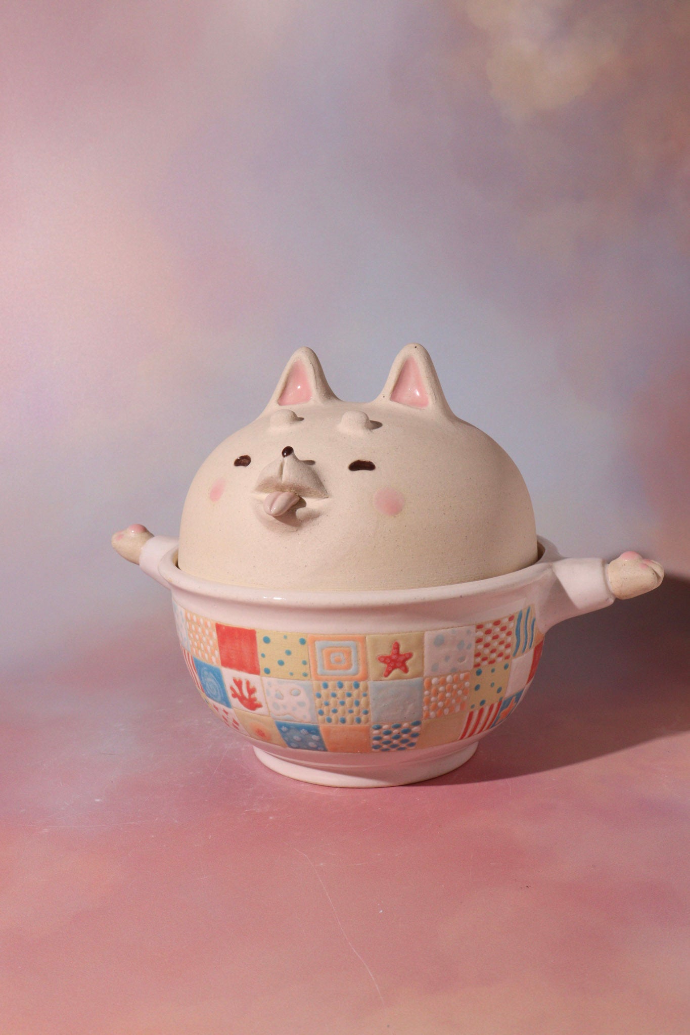 Lidded Bowl- Patchwork Shiba (Summer Edition)